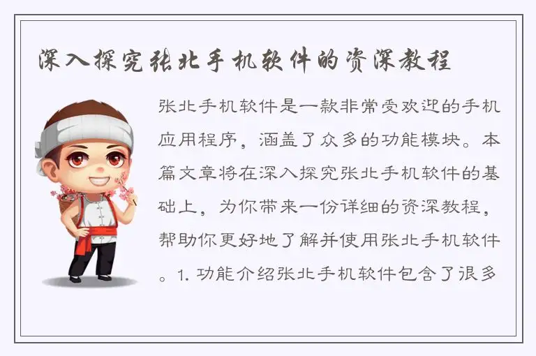 深入探究张北手机软件的资深教程