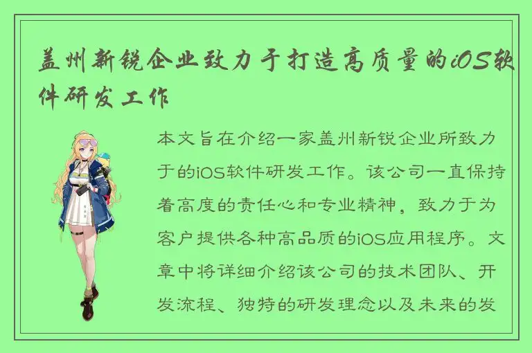 盖州新锐企业致力于打造高质量的iOS软件研发工作