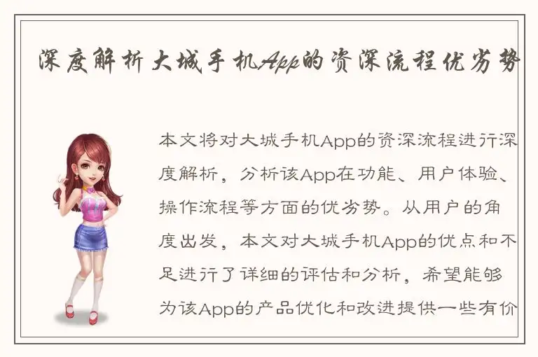 深度解析大城手机App的资深流程优劣势