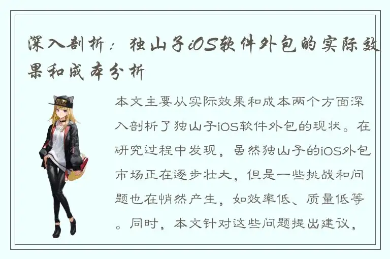深入剖析：独山子iOS软件外包的实际效果和成本分析