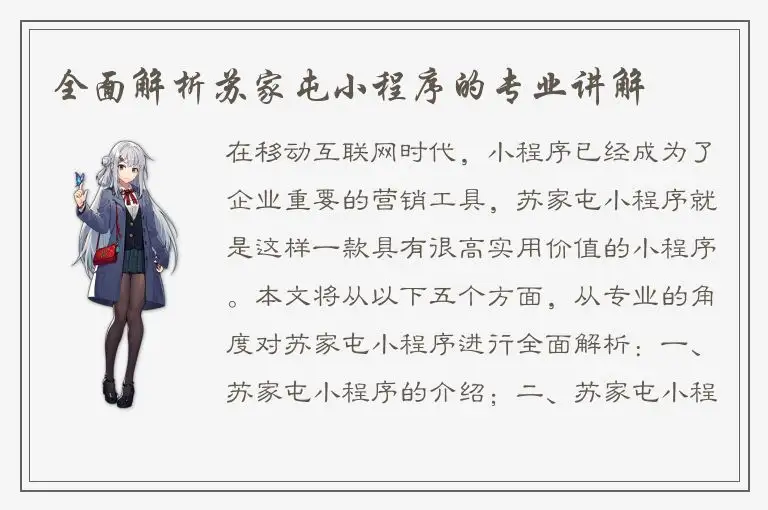 全面解析苏家屯小程序的专业讲解
