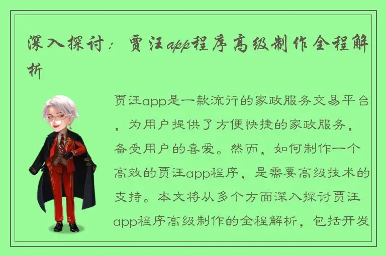 深入探讨：贾汪app程序高级制作全程解析