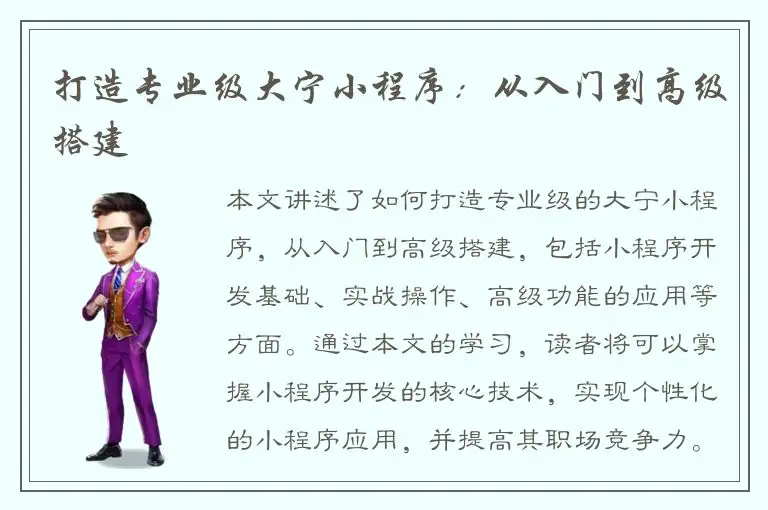 打造专业级大宁小程序：从入门到高级搭建