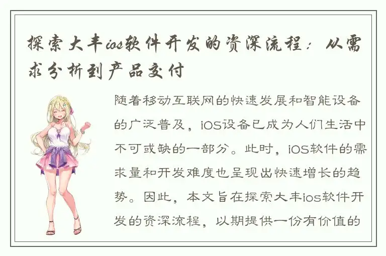 探索大丰ios软件开发的资深流程：从需求分析到产品交付