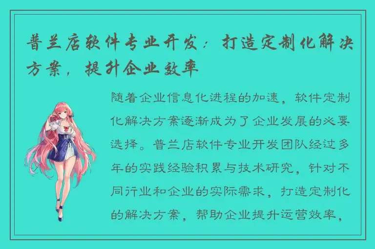 普兰店软件专业开发：打造定制化解决方案，提升企业效率