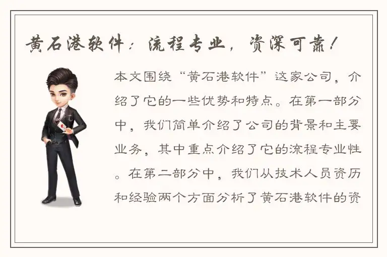 黄石港软件：流程专业，资深可靠！
