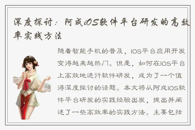 深度探讨：阿成iOS软件平台研发的高效率实践方法