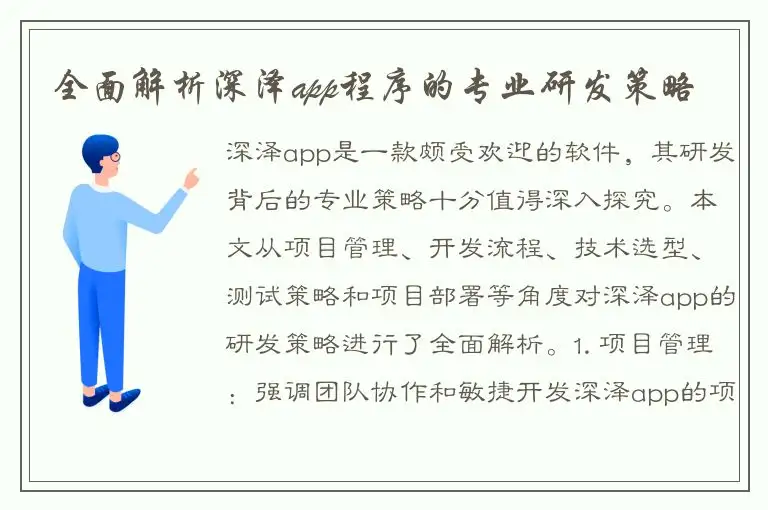 全面解析深泽app程序的专业研发策略