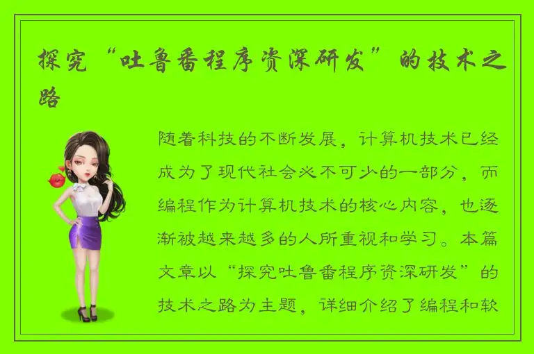 探究“吐鲁番程序资深研发”的技术之路