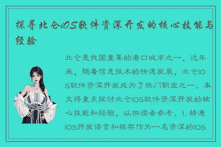 探寻北仑iOS软件资深开发的核心技能与经验