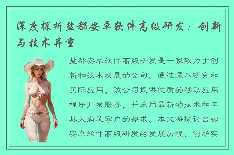 深度探析盐都安卓软件高级研发：创新与技术并重