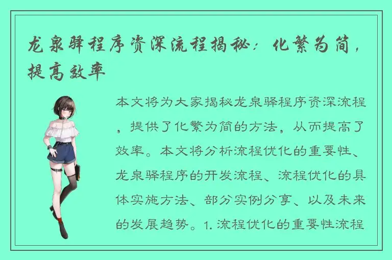 龙泉驿程序资深流程揭秘：化繁为简，提高效率