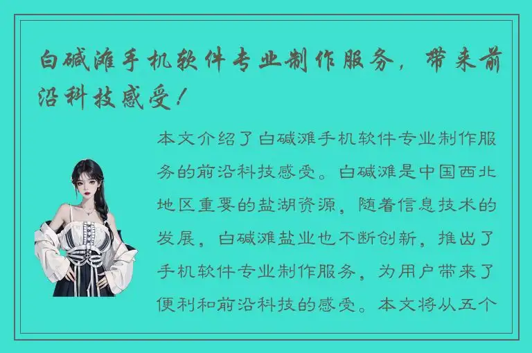 白碱滩手机软件专业制作服务，带来前沿科技感受！