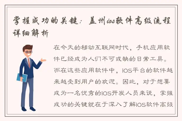 掌握成功的关键：盖州ios软件高级流程详细解析