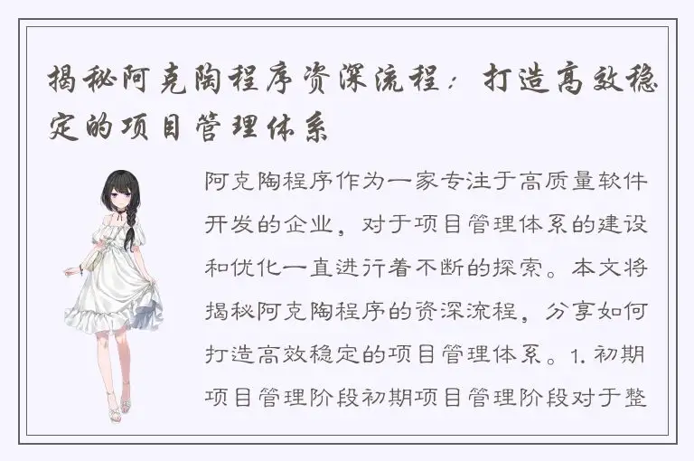 揭秘阿克陶程序资深流程：打造高效稳定的项目管理体系