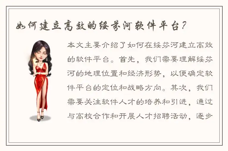 如何建立高效的绥芬河软件平台？