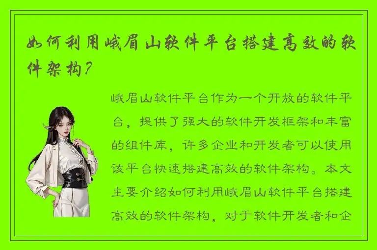 如何利用峨眉山软件平台搭建高效的软件架构？