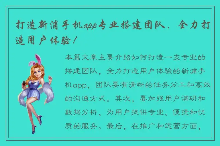 打造新浦手机app专业搭建团队，全力打造用户体验！