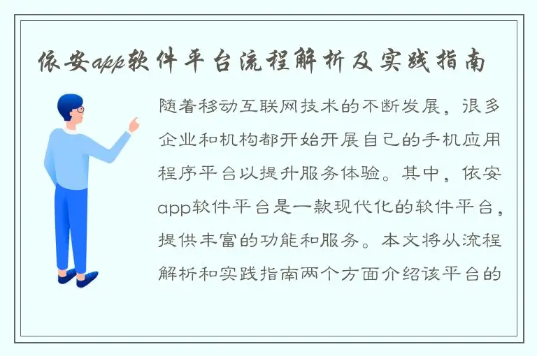 依安app软件平台流程解析及实践指南