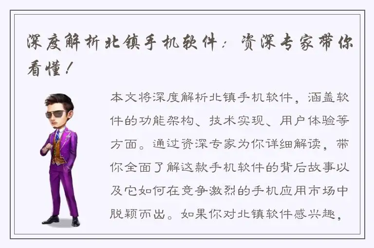 深度解析北镇手机软件：资深专家带你看懂！