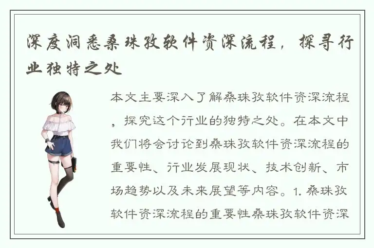 深度洞悉桑珠孜软件资深流程，探寻行业独特之处