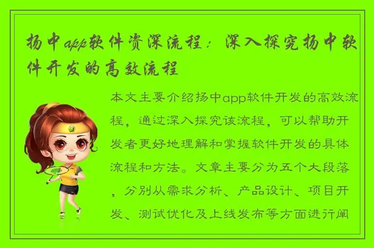扬中app软件资深流程：深入探究扬中软件开发的高效流程