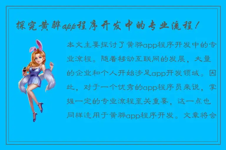 探究黄骅app程序开发中的专业流程！
