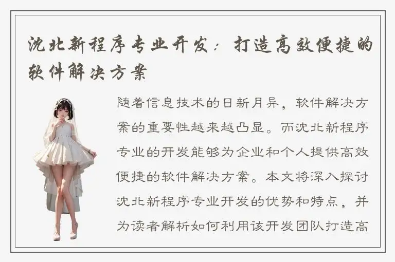 沈北新程序专业开发：打造高效便捷的软件解决方案