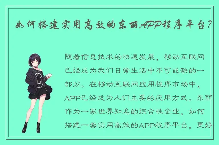 如何搭建实用高效的东丽APP程序平台？