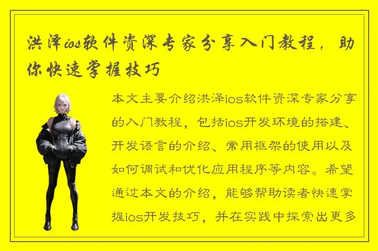 洪泽ios软件资深专家分享入门教程，助你快速掌握技巧