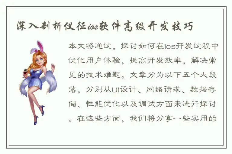 深入剖析仪征ios软件高级开发技巧