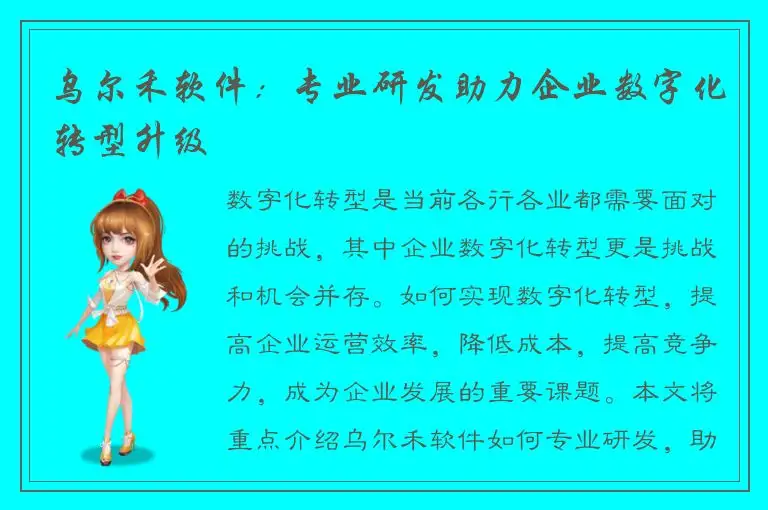 乌尔禾软件：专业研发助力企业数字化转型升级