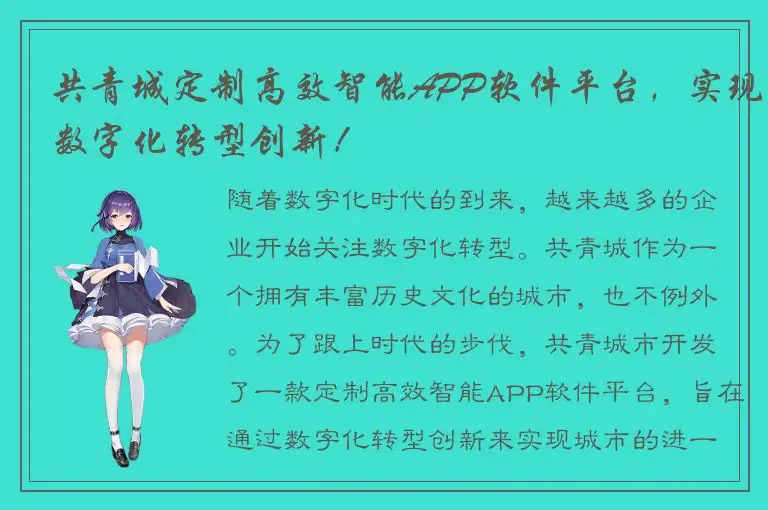 共青城定制高效智能APP软件平台，实现数字化转型创新！