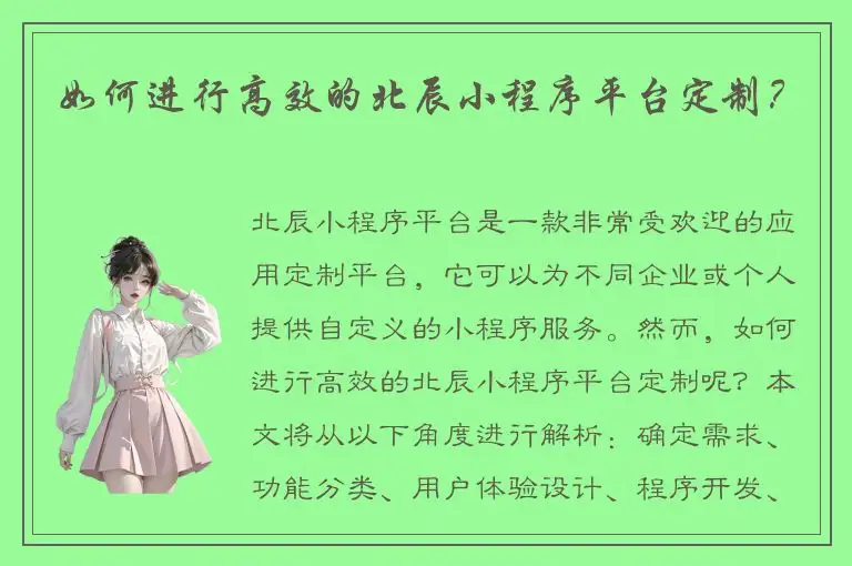 如何进行高效的北辰小程序平台定制？