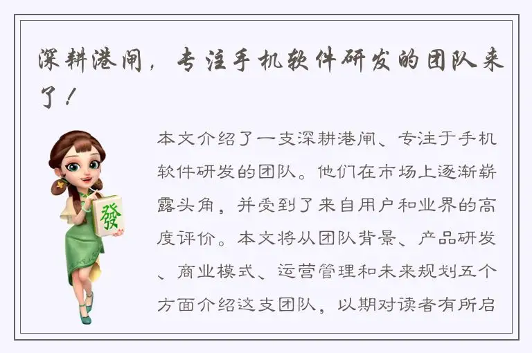 深耕港闸，专注手机软件研发的团队来了！