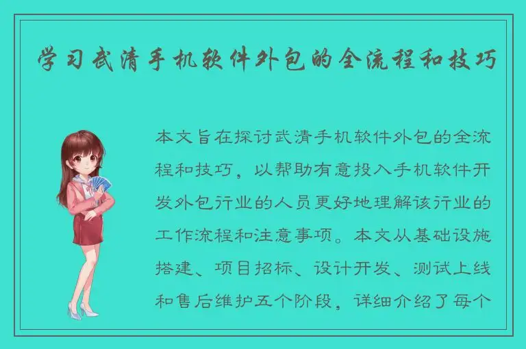 学习武清手机软件外包的全流程和技巧