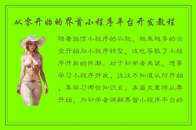 从零开始的界首小程序平台开发教程