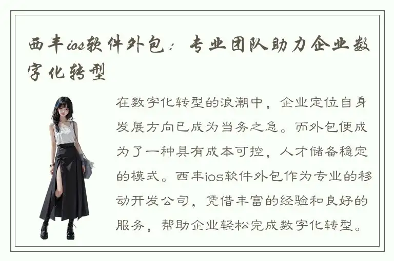西丰ios软件外包：专业团队助力企业数字化转型