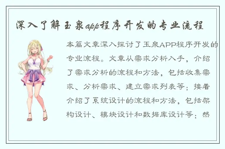 深入了解玉泉app程序开发的专业流程