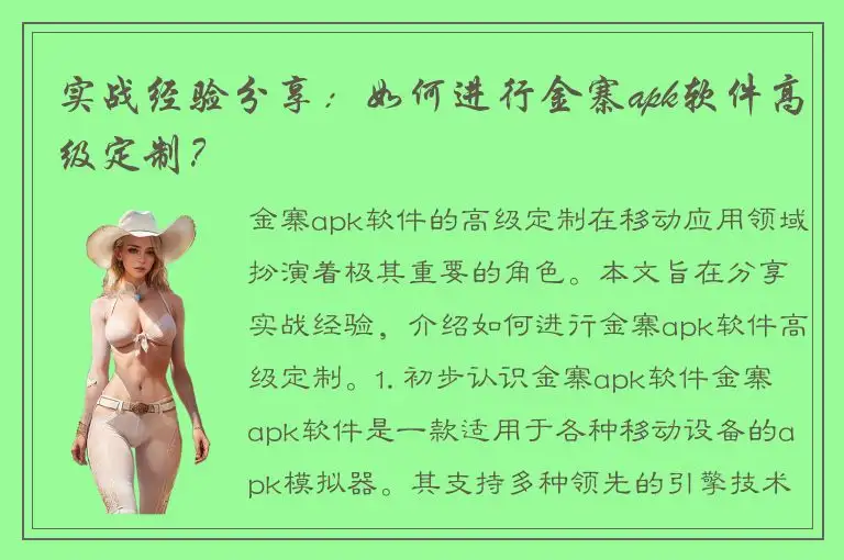实战经验分享：如何进行金寨apk软件高级定制？