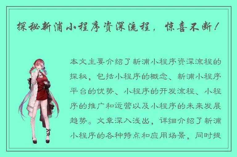 探秘新浦小程序资深流程，惊喜不断！
