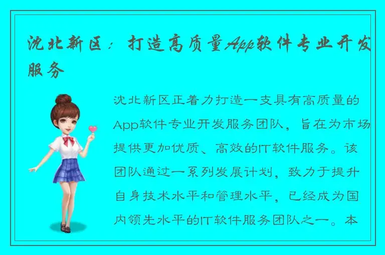 沈北新区：打造高质量App软件专业开发服务
