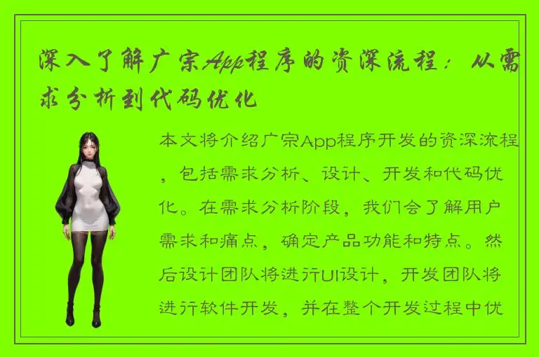 深入了解广宗App程序的资深流程：从需求分析到代码优化