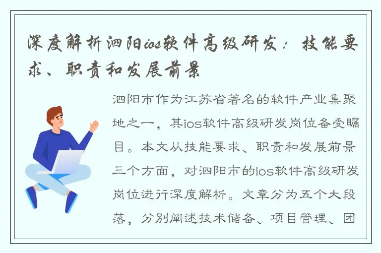 深度解析泗阳ios软件高级研发：技能要求、职责和发展前景