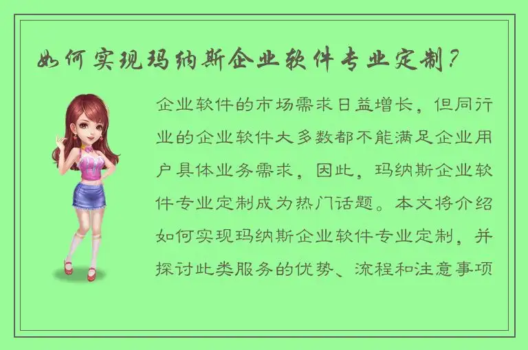 如何实现玛纳斯企业软件专业定制？