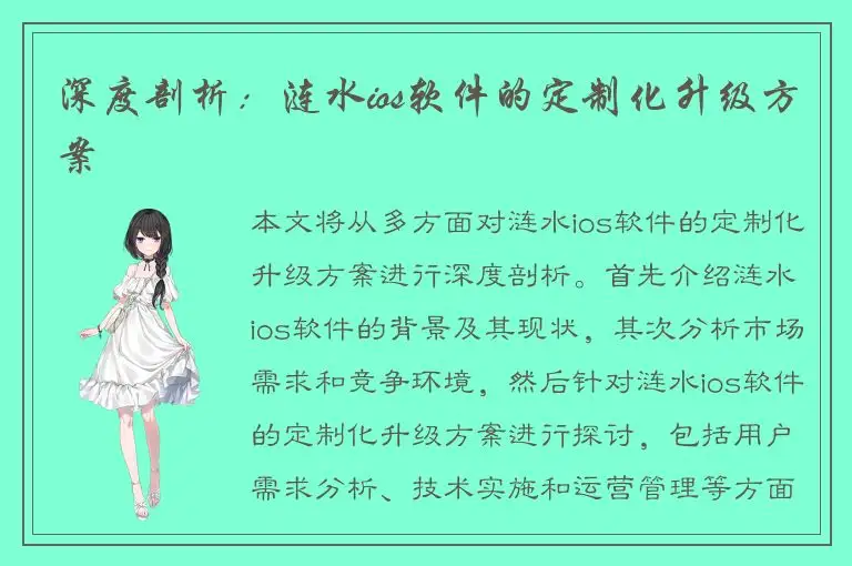 深度剖析：涟水ios软件的定制化升级方案