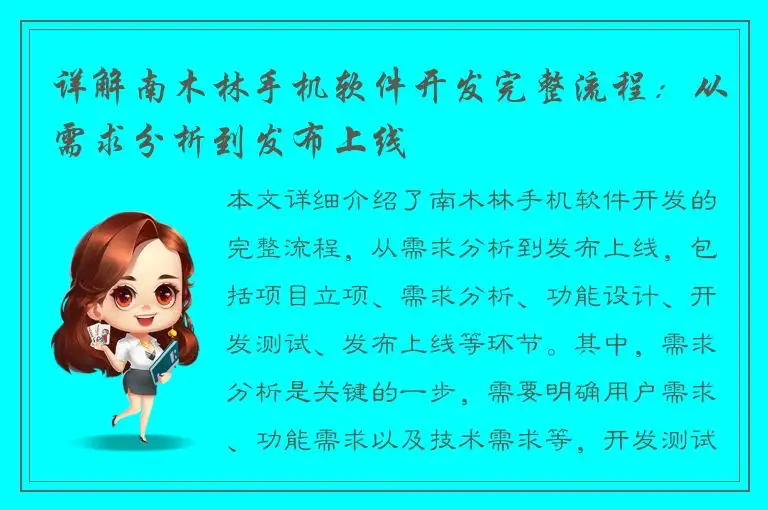 详解南木林手机软件开发完整流程：从需求分析到发布上线