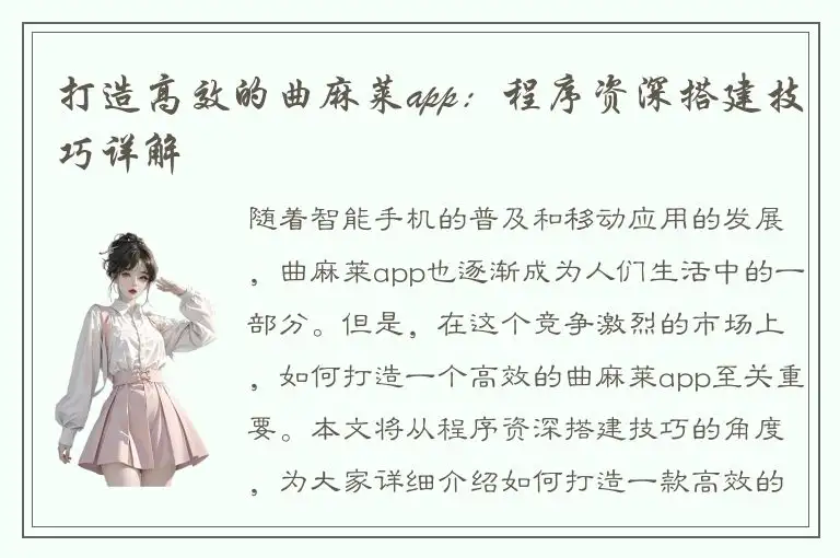 打造高效的曲麻莱app：程序资深搭建技巧详解