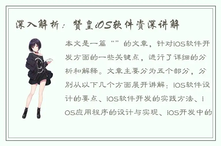 深入解析：赞皇iOS软件资深讲解