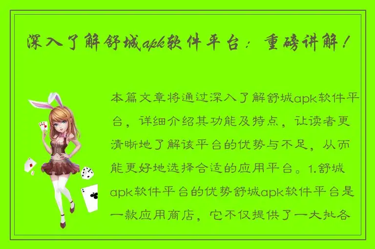 深入了解舒城apk软件平台：重磅讲解！